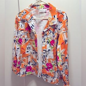 Susan Graver orange multi-color patterned blazer-type jacket